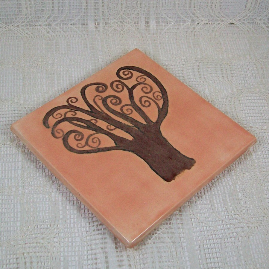 Tile Trivet / Kitchen Trivet with Tree / Wine Glass Coaster / Ceramic Trivet / Ceramic Coasters /  Cup Coaster / Ceramic Spoon Rest