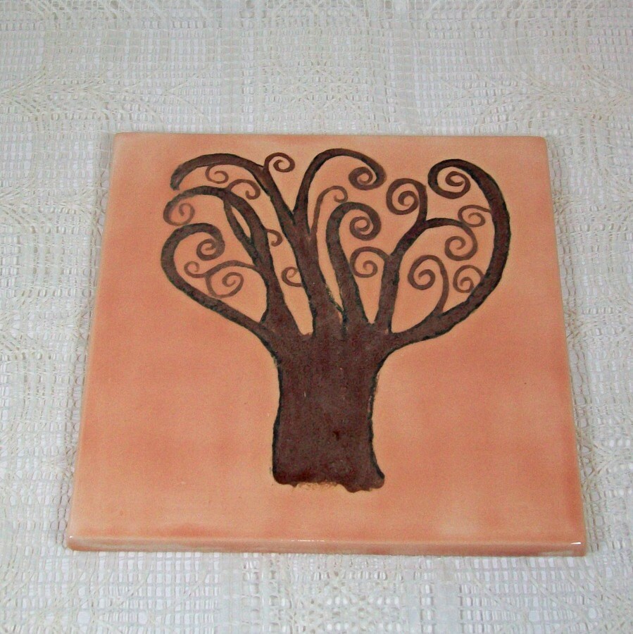 Tile Trivet / Kitchen Trivet with Tree / Wine Glass Coaster / Ceramic Trivet / Ceramic Coasters /  Cup Coaster / Ceramic Spoon Rest