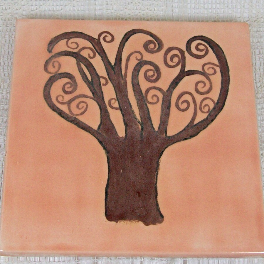 Tile Trivet / Kitchen Trivet with Tree / Wine Glass Coaster / Ceramic Trivet / Ceramic Coasters /  Cup Coaster / Ceramic Spoon Rest