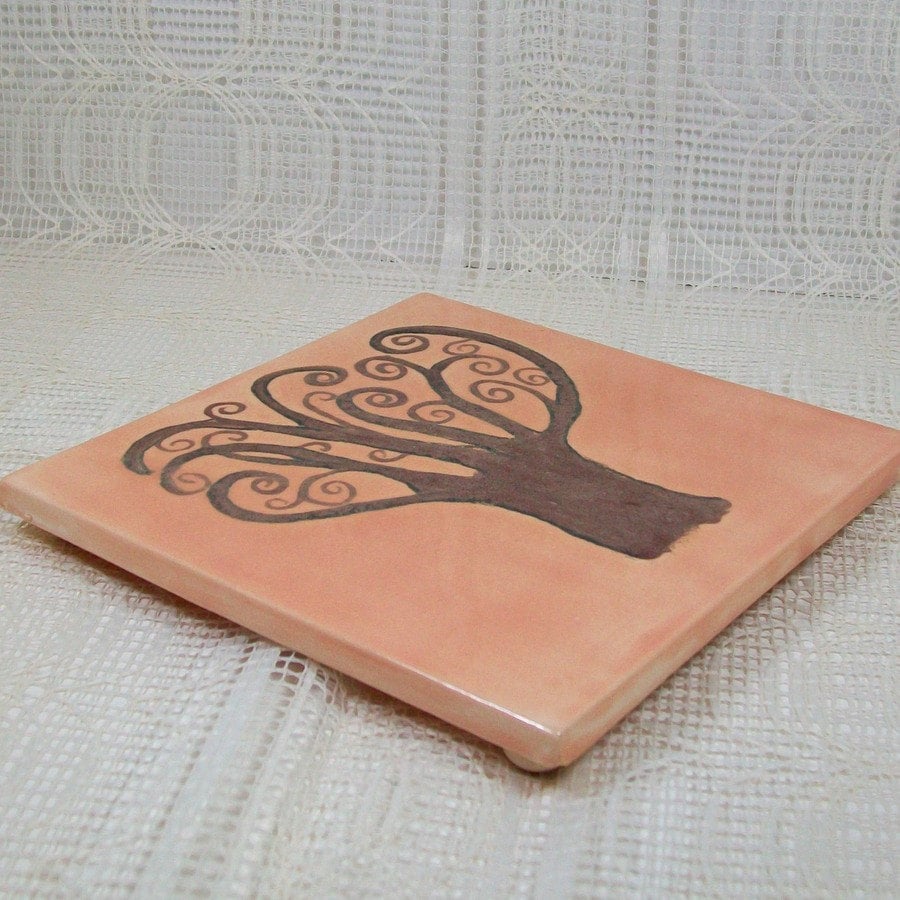 Tile Trivet / Kitchen Trivet with Tree / Wine Glass Coaster / Ceramic Trivet / Ceramic Coasters /  Cup Coaster / Ceramic Spoon Rest