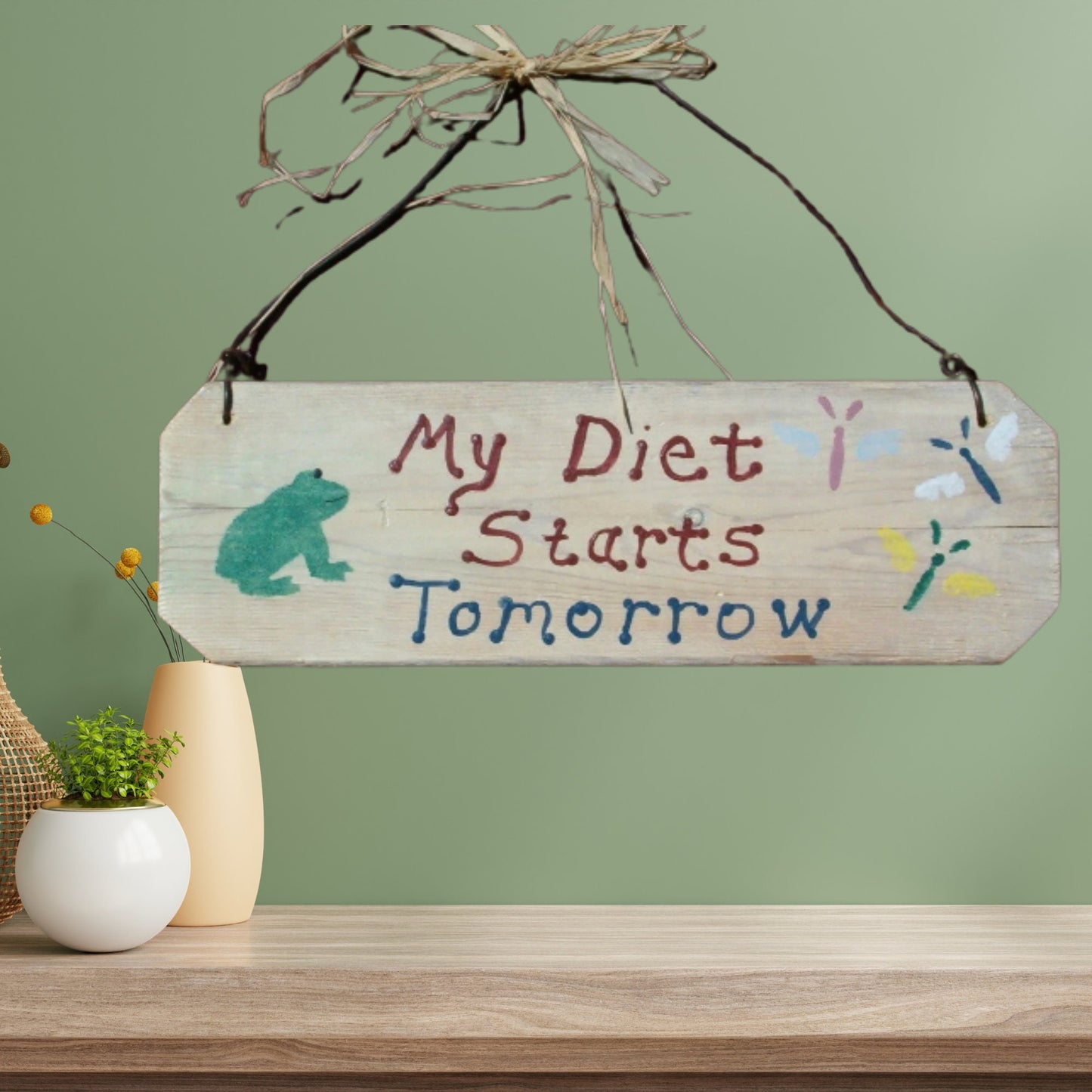 Wood Sign / Wood Wall Art/ My Diet Sign / Frog Decor, Rustic Wood Wall Art / Rustic Sign / Hand Painted Sign