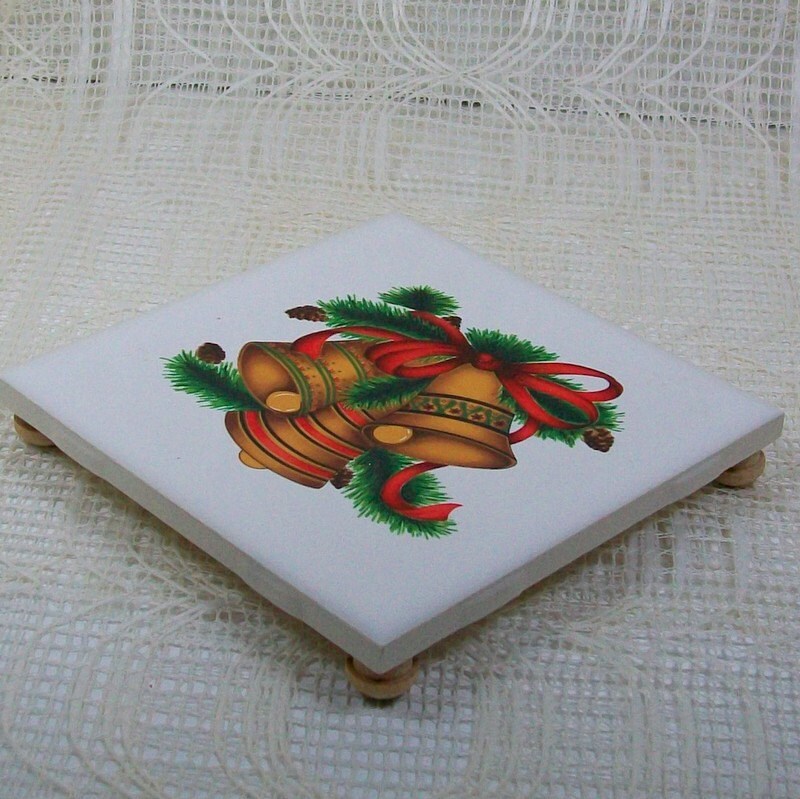 Ceramic Trivet with Christmas Bells | Ceramic Spoon Rest | Ceramic Coaster | Christmas Decor | Kitchen Trivet | Christmas Trivets