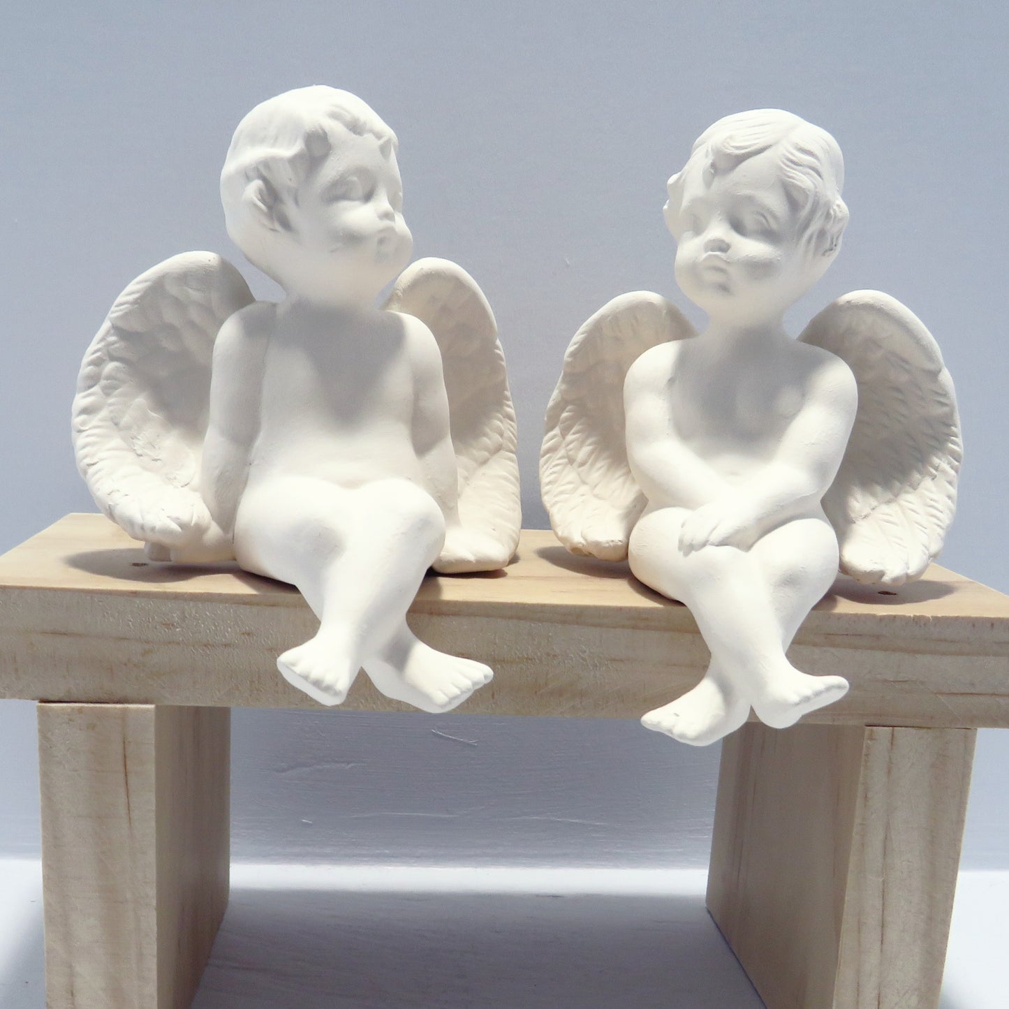 Handmade Ready to Paint Ceramic Bisque Cherub Figurines, Sitting Cherub Statues with Heads Turned, Angel Decor, Angel Gift, Cherub Decor