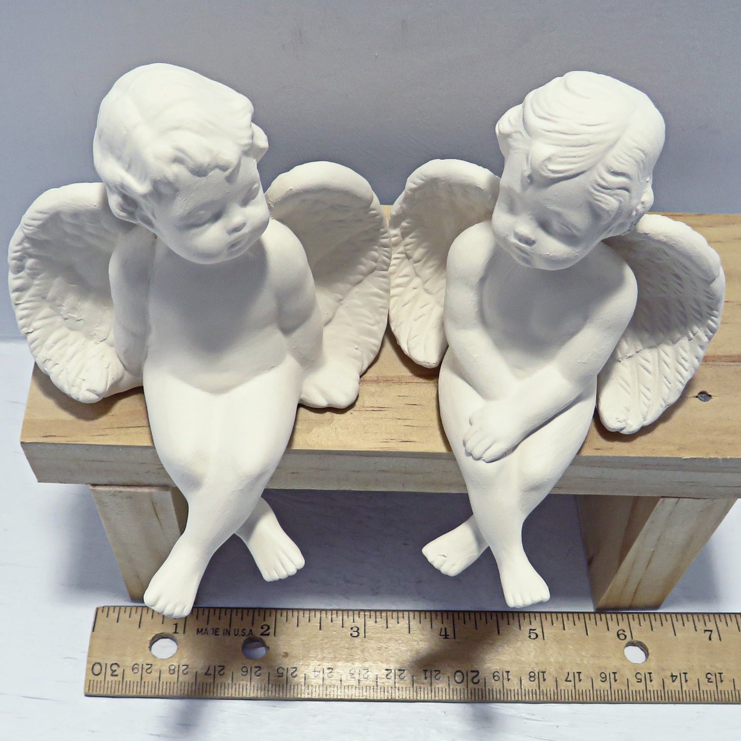 Handmade Ready to Paint Ceramic Bisque Cherub Figurines, Sitting Cherub Statues with Heads Turned, Angel Decor, Angel Gift, Cherub Decor